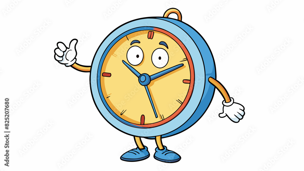 Poster In the fourth illustration a clock is shown with its hands pointing to 12 oclock. The clock face is clean and unblemished and the hands move slowly. Cartoon Vector.