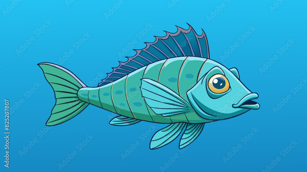Poster in the ocean depths a unique species of fish roams. its body is covered in tiny iridescent scales th