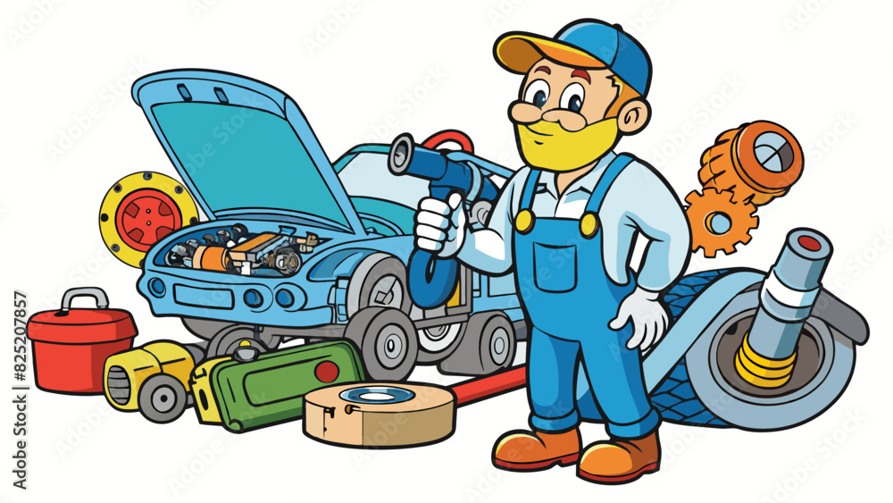 Poster in the third illustration a mechanic is intently involved in repairing a car engine. his hands are d