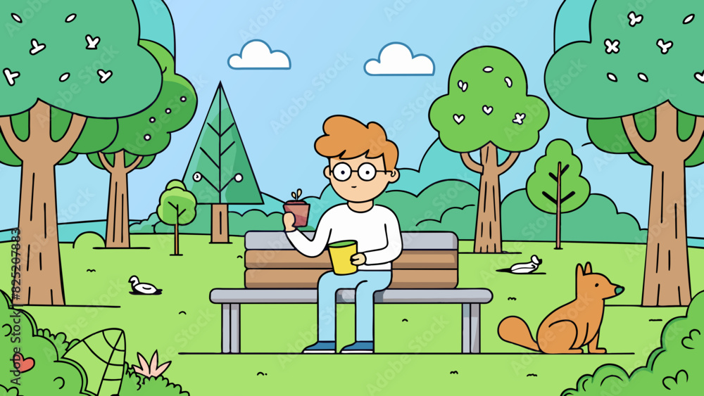 Poster I was enjoying a quiet afternoon in the park surrounded by tall trees and chirping birds when suddenly a squirrel scurried up the bench next to me its. Cartoon Vector.