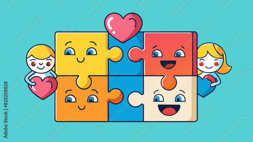 Poster Love is like a puzzle with each piece representing a different aspect of ones personality and when put together creating a picture of shared emotions. Cartoon Vector.