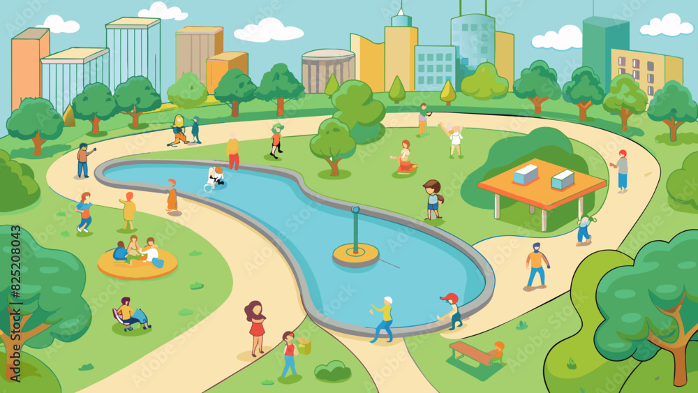 Poster local park a serene oasis in the middle of the city with winding paths lush greenery and a tranquil 