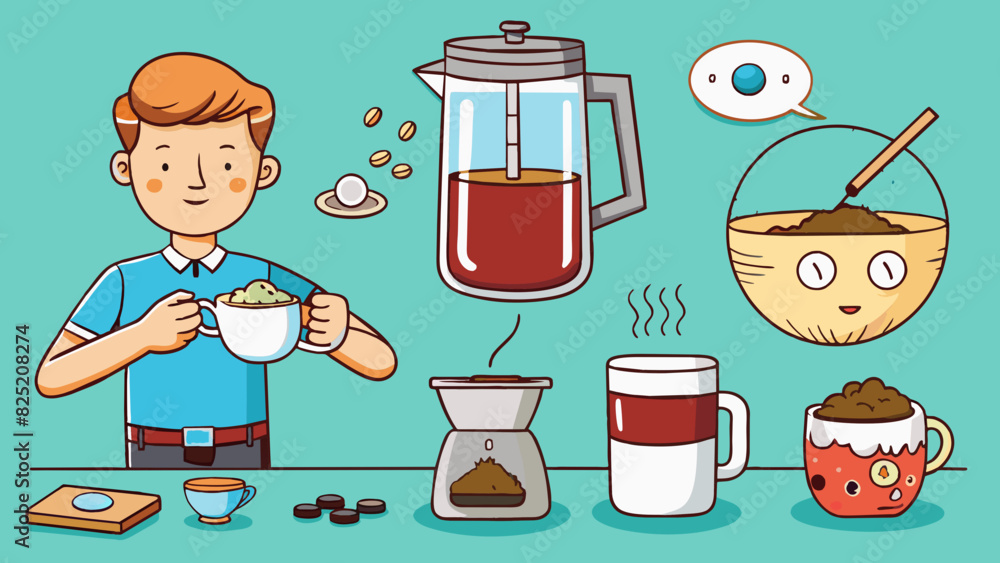 Poster Once all the water has been poured remove the filter and discard the used grounds. Stir in your desired amount of cream and sugar and enjoy your. Cartoon Vector.