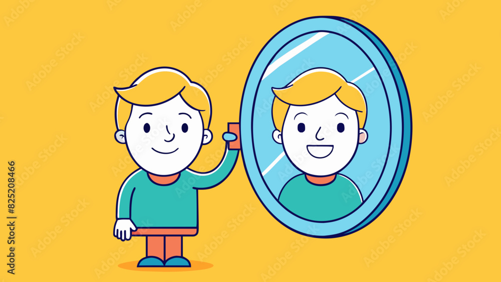 Aufkleber Principle of Reflection A mirror reflecting the image of a persons face back to them creating an exact copy but in reverse.. Cartoon Vector.