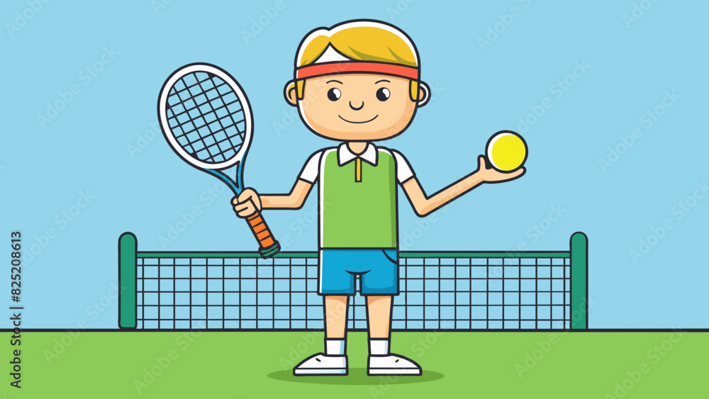 Poster Serve can also refer to a tennis match where one player hits a ball over the net to start the point. The server stands tall at the baseline racket in. Cartoon Vector.