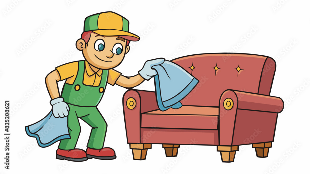 Poster Removing Dust from Furniture This task involves using a damp cloth or specialized cleaning tool to gently wipe away layers of dirt and buildup from. Cartoon Vector.