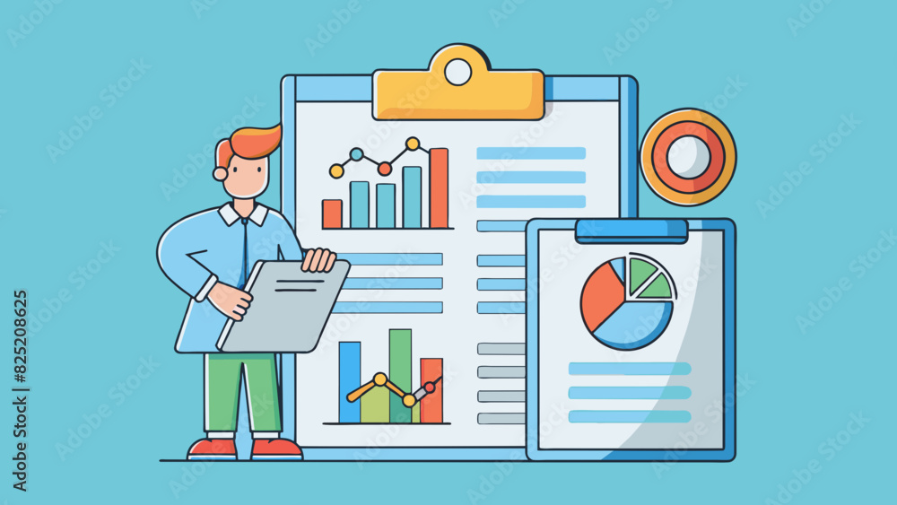 Aufkleber Reports often have a specific purpose such as summarizing data analyzing a situation or providing recommendations. They can be used for different. Cartoon Vector.
