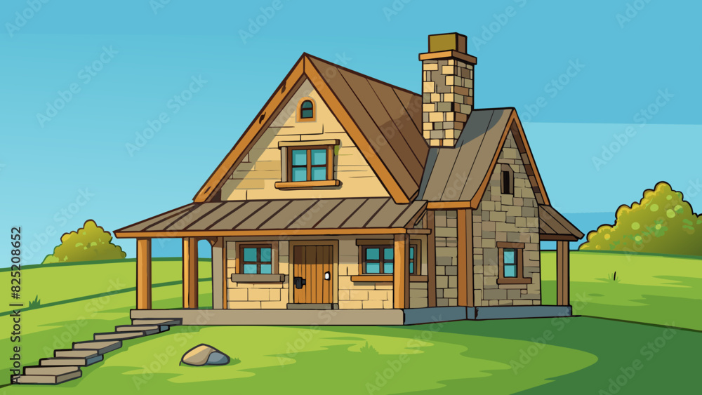 Aufkleber rustic farmhouse a charming weathered structure made of wooden planks and stone. the roof is adorned