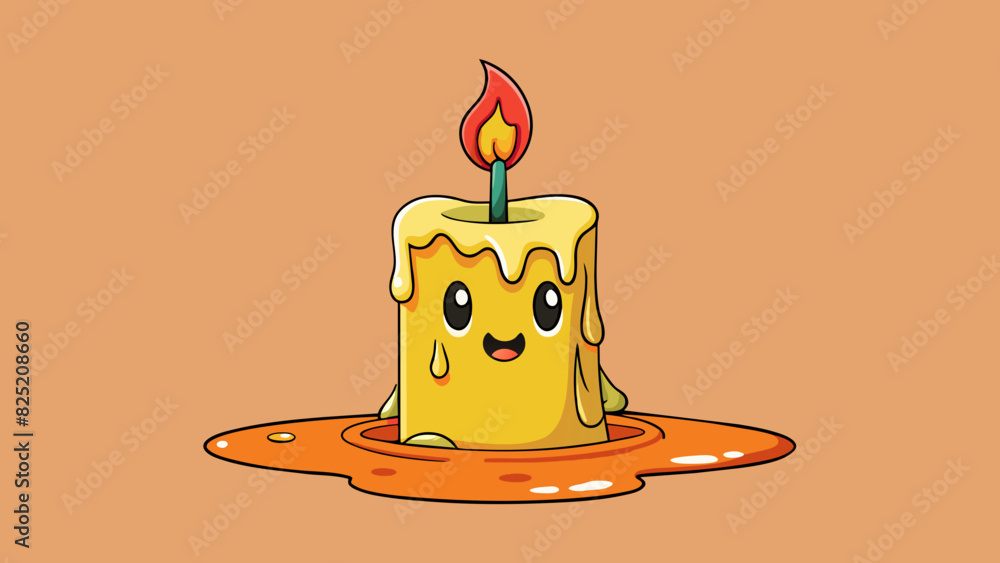 Sticker proving a candle is made of wax by lighting it and watching it melt into a puddle.. cartoon vector.