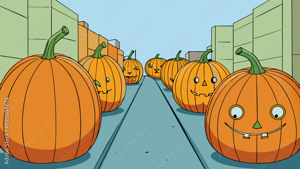 Aufkleber pumpkins line the streets displaying their various shapes and sizes as they wait to be turned into j