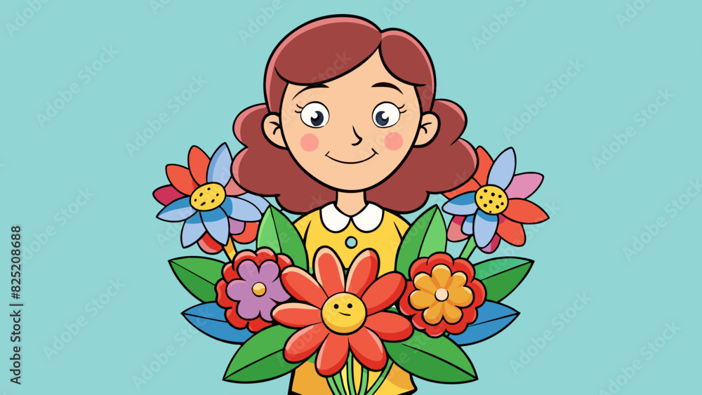 Aufkleber She is a beautiful bouquet of flowers each petal representing a different aspect of her caring and nurturing nature.. Cartoon Vector.