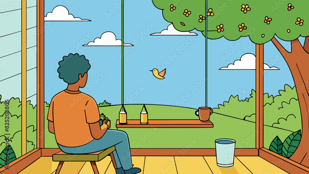 Poster sitting on the porch swing i watched as the birds flew back and forth between the trees their chirpi