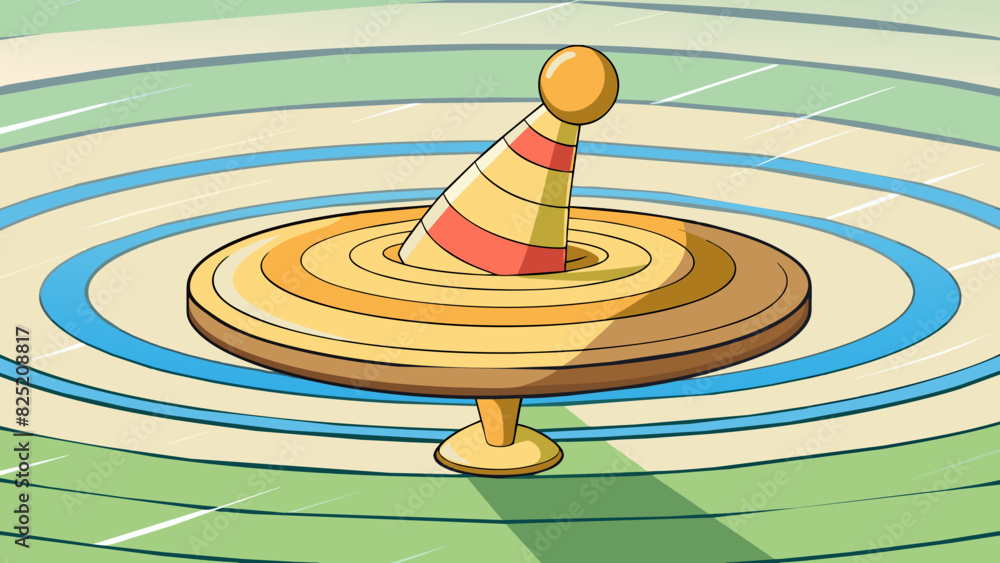 Poster spinning top the wooden toy dances on its pointed bottom twirling in dizzying circles on the glossy 