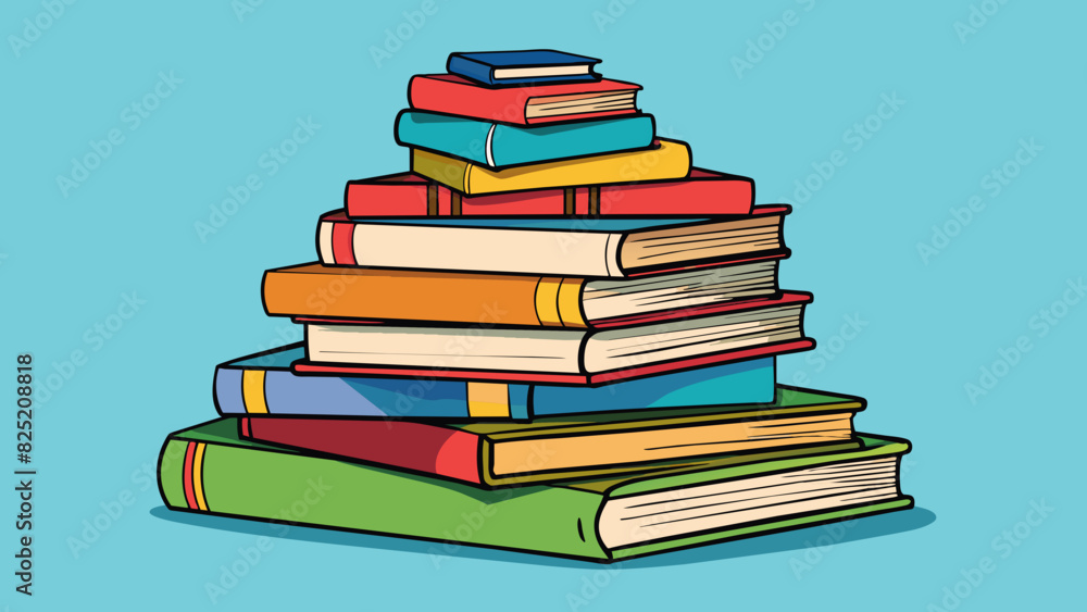 Poster Sort by size A pile of various sized books are stacked up with the smallest ones at the top and gradually increasing in size as you move down.. Cartoon Vector.