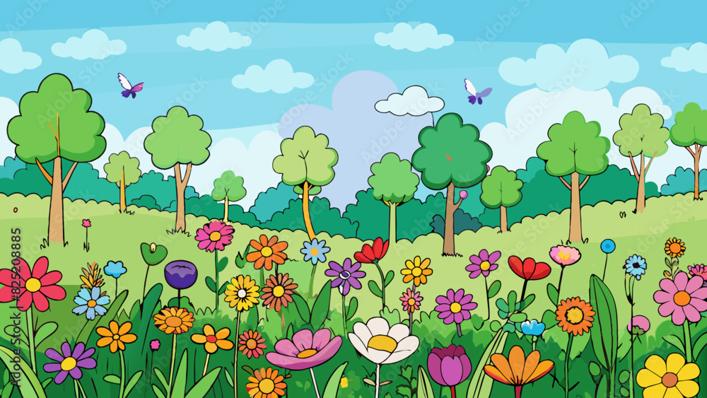 Wall mural spring fields of colorful wildflowers stretch as far as the eye can see swaying gently in the warm b