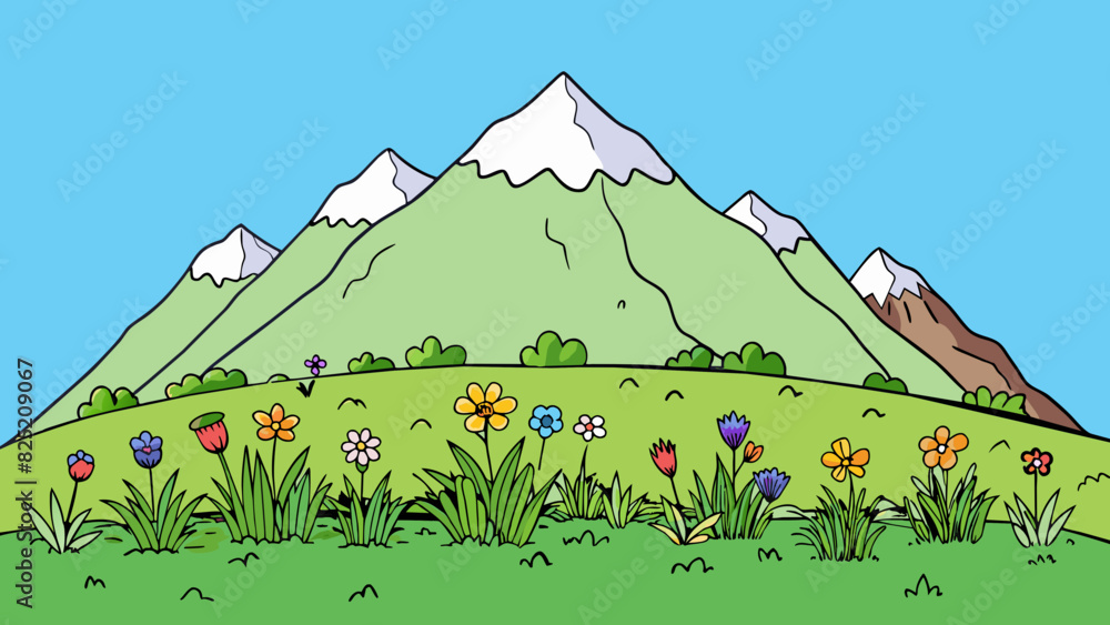 Poster the base of a mountain is a wide and sloping area where the ground begins to rise. it is covered in 