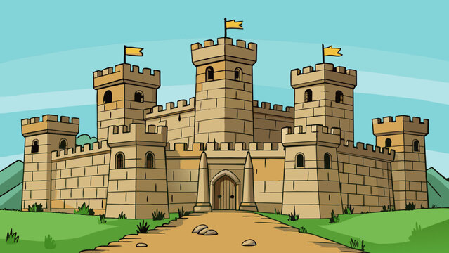 The ancient stone castle was an impressive sight with its soaring towers and vast walls that seemed imtrable. It had withstood the test of time its. Cartoon Vector.