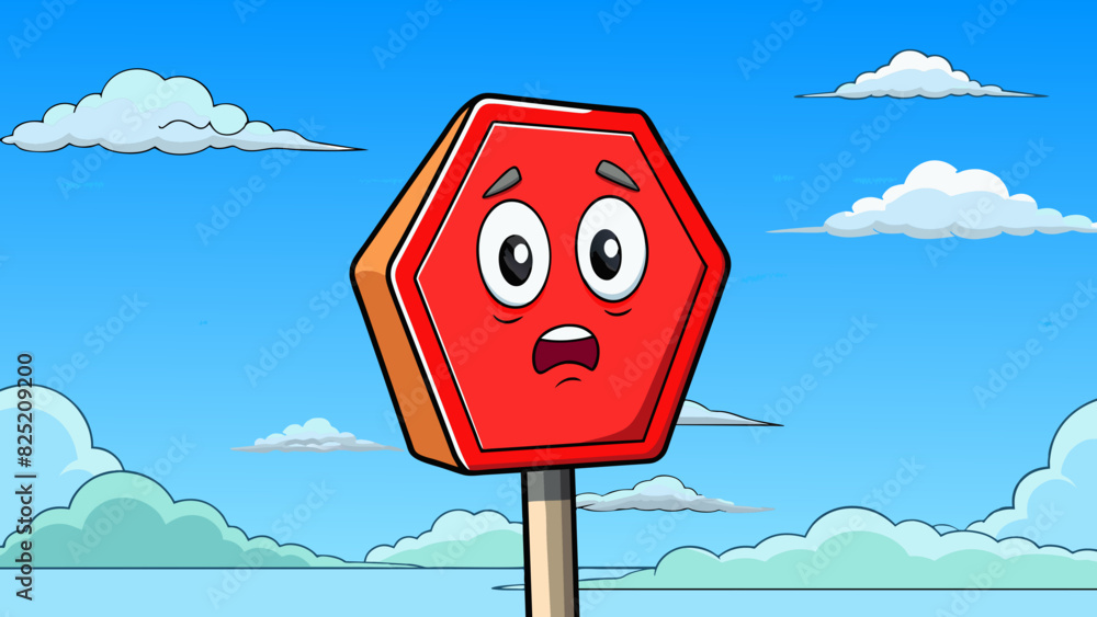 Poster the bright red stop sign stood tall against the cloudy sky its metal post sy and unyielding warning 