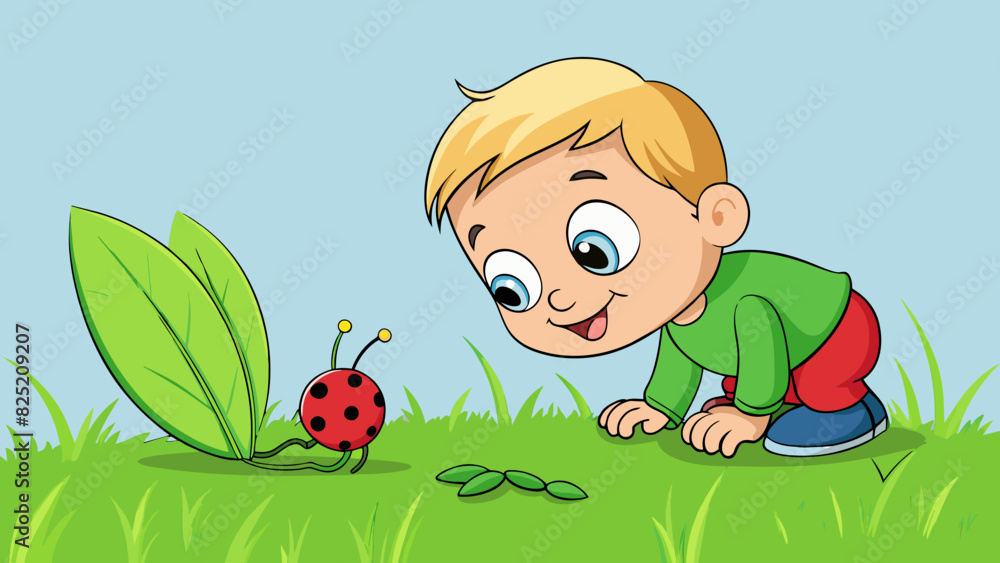 Poster the bright green eye of a young child sparkles with wonder and innocence as they kneel in the grass 