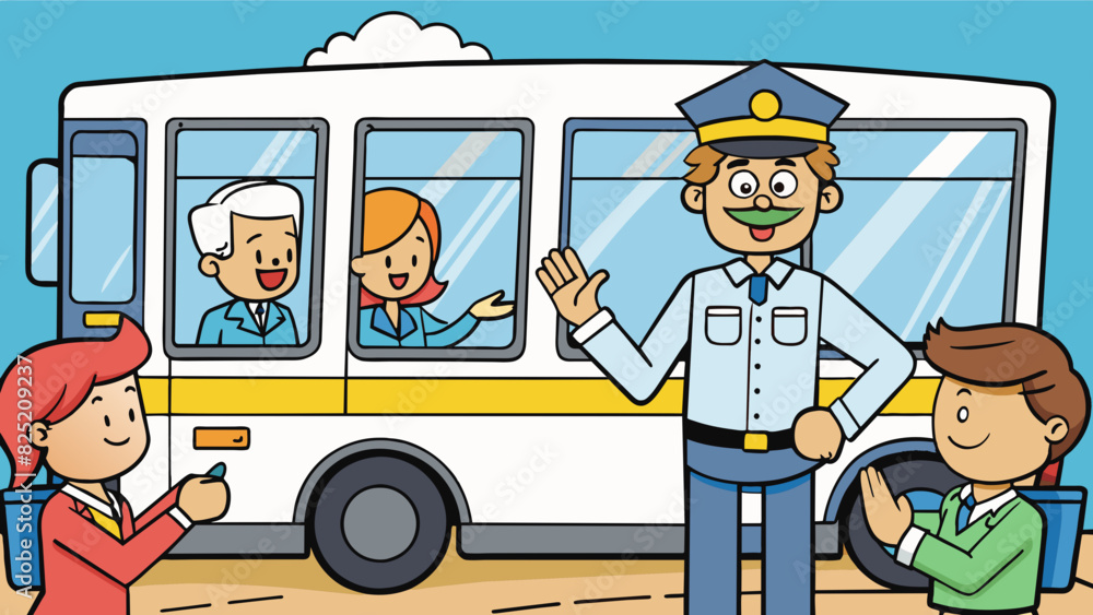 Poster The bus driver gave direct instructions to the passengers clearly stating the necessary steps for a safe and efficient evacuation in case of. Cartoon Vector.