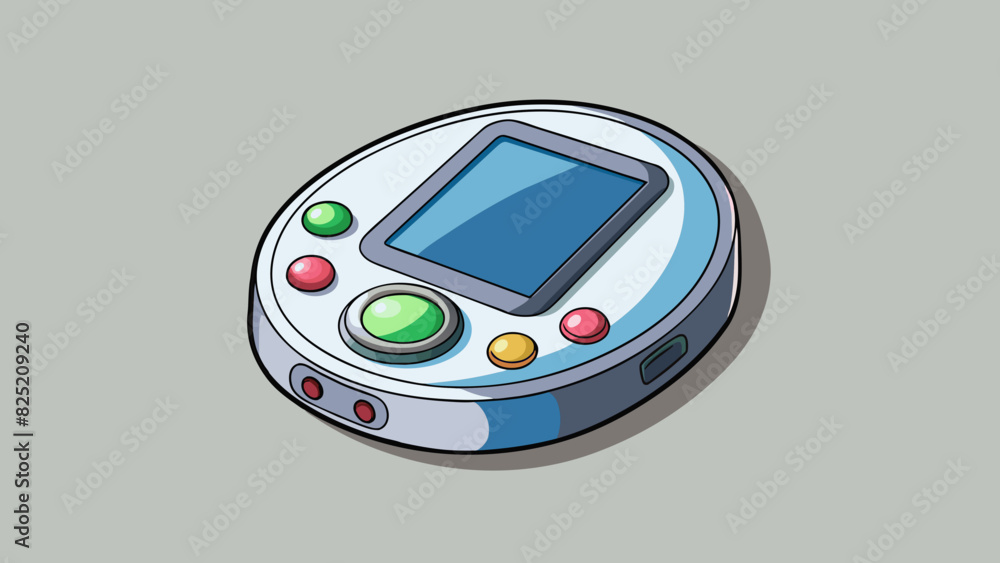Fototapete The bring is a small handheld device with a round display screen and several buttons. It has a sleek modern design with a metallic silver casing and. Cartoon Vector.