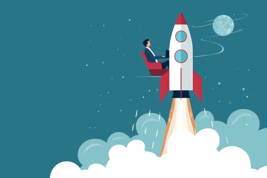 Illustration of a businessman riding a rocket, symbolizing career growth and ambition