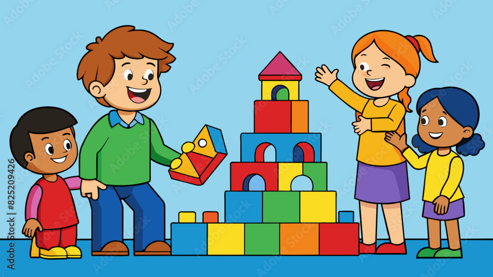 Poster the children giggled with excitement as their teacher introduced them to a new toy a brightly colore