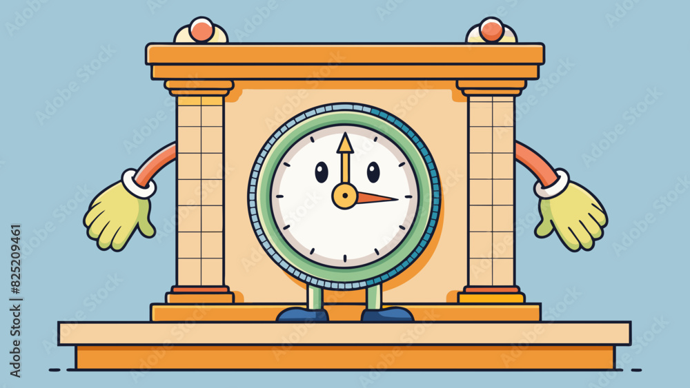 Poster The clock sitting on the mantlepiece with its steady ticking and unwavering hands is a clear example of certainty in keeping perfect time.. Cartoon Vector.