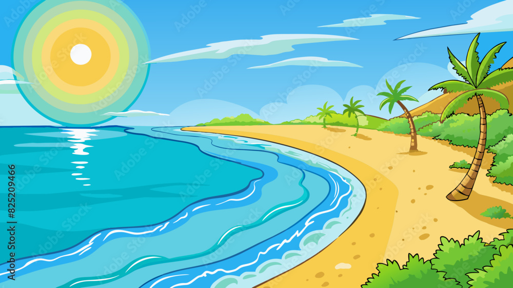 Poster the clear turquoise waters of the tropical beach stretched out for miles sparkling under the bright 