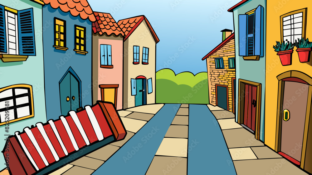 Poster the cobblestone streets of the charming village were lined with quaint buildings their faded blue sh