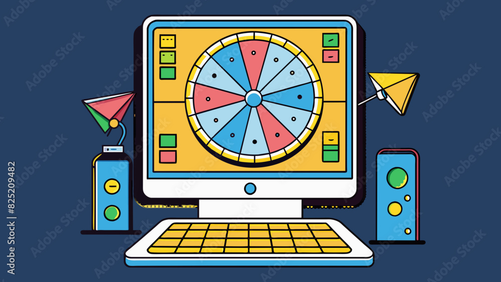 Poster The computer froze because there were too many programs running at once. The black sleek screen displayed a spinning wheel indicating the system was. Cartoon Vector.