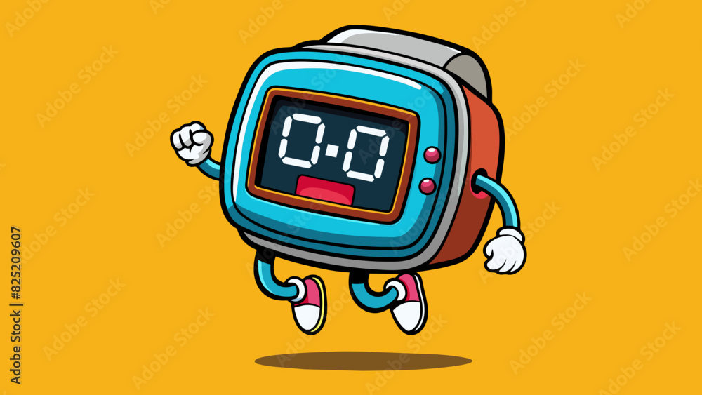 Poster the digital watch beeped displaying the time in bright bold numbers against its sleek black screen. 