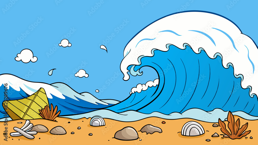 Aufkleber the extent of the oceans power was shown by the massive waves crashing against the shore leaving beh