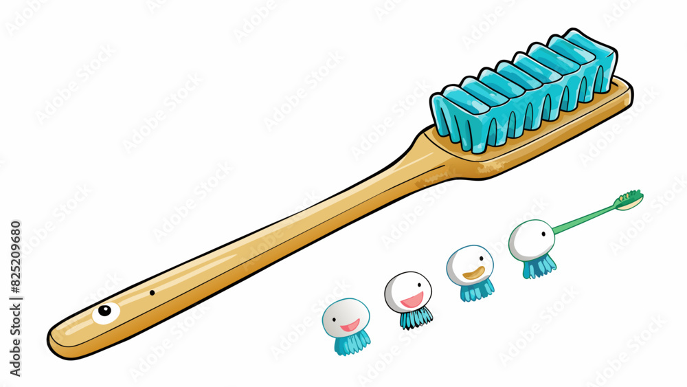 Poster the end of a toothbrush is a small brush head filled with bristles of varying lengths to clean diffe