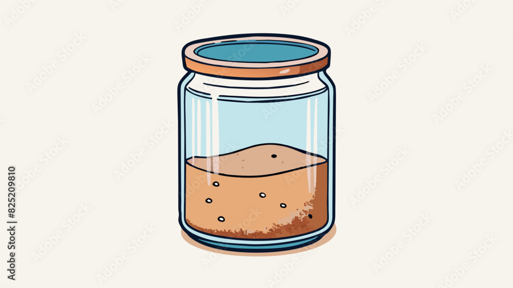 Aufkleber the fifth goal is a clear glass jar halffilled with sand. above the sand there is still plenty of sp