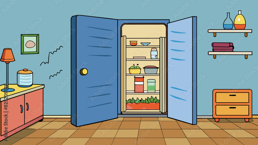 Poster The faint humming of a refrigerator in a quiet room a constant low buzzing that fades into the background but can still be faintly heard.. Cartoon Vector.