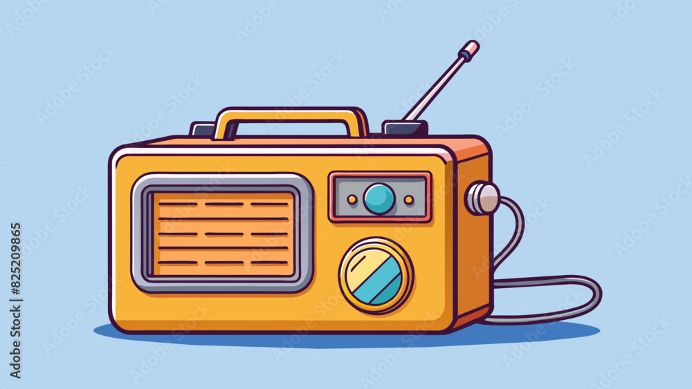 Poster The final illustration featured a rectangular object with a flat screen and buttons on the front. It had an antenna sticking out of the top and a cord. Cartoon Vector.