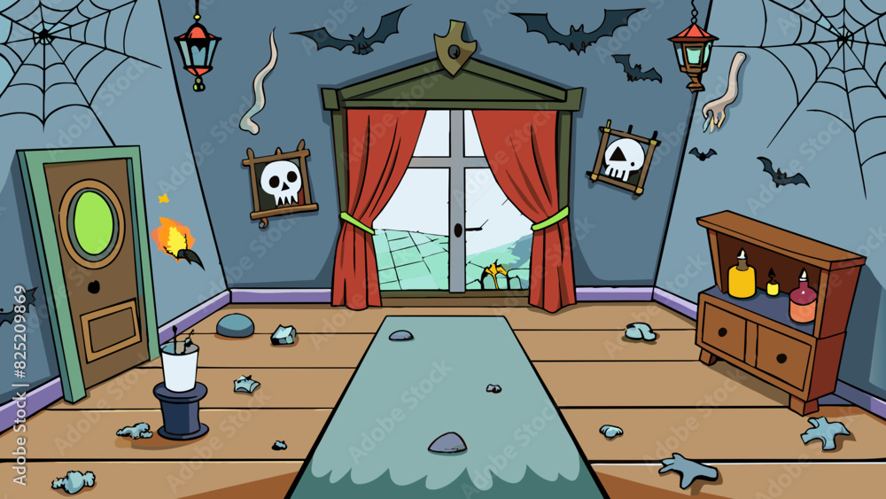 Poster the final level takes place in a spooky haunted house. the walls are old and peeling the floors crea