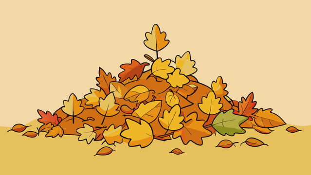 The final illustration shows a pile of autumn leaves tered on the ground with some leaves still attached to their branches. The leaves are various. Cartoon Vector.