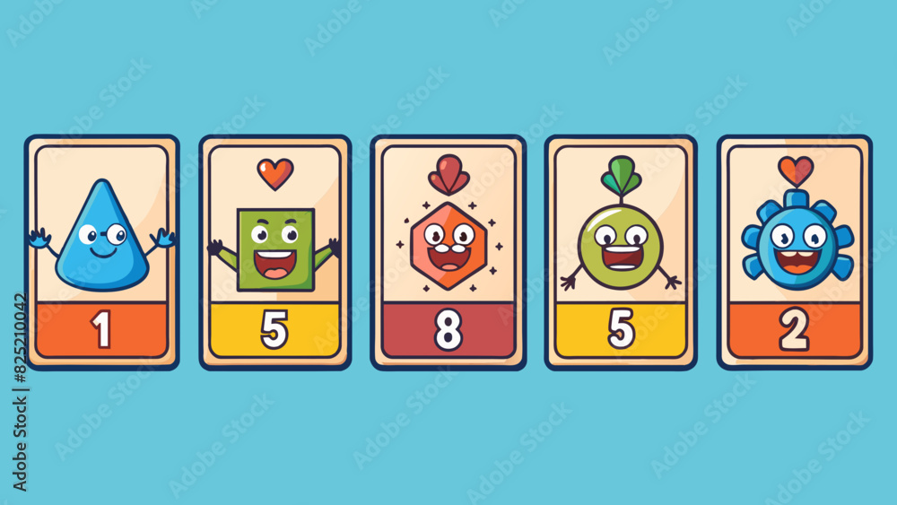 Aufkleber The game involved using a deck of cards and matching the numbers and suits to create a sequence. Each card had a different number and a unique symbol. Cartoon Vector.