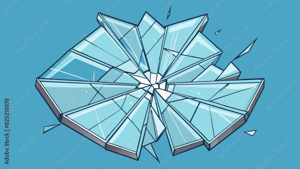 Poster The glass shattered into tiny pieces when it was dropped. Its clear smooth surface had sharp edges and a multitude of reflective facets.. Cartoon Vector.
