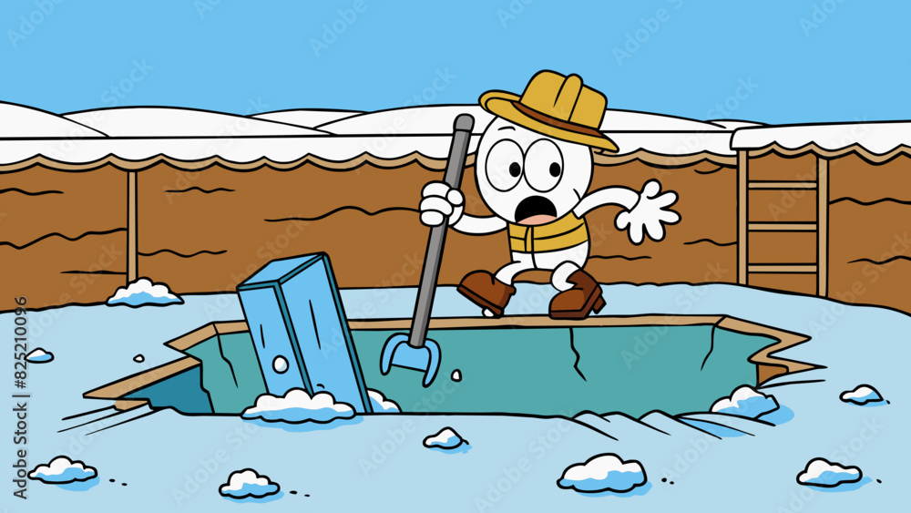 Poster The ground was frozen solid making it impossible to dig.. Cartoon Vector.