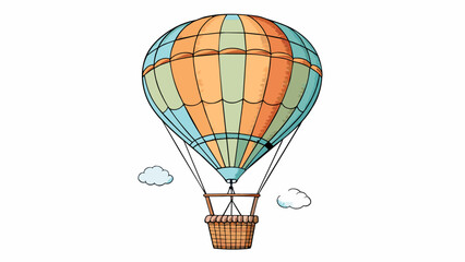 The giant hot air balloon floated gracefully through the air its colorful fabric billowing in the wind and its wicker basket swaying gently below.. Cartoon Vector.