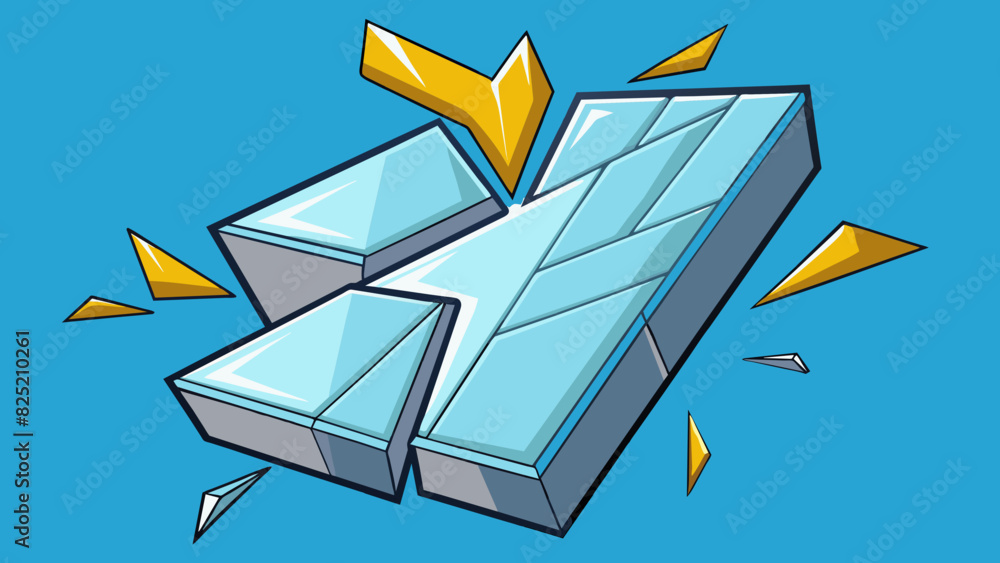 Poster the jagged edge of a broken piece of glass reflecting light in various directions.. cartoon vector.