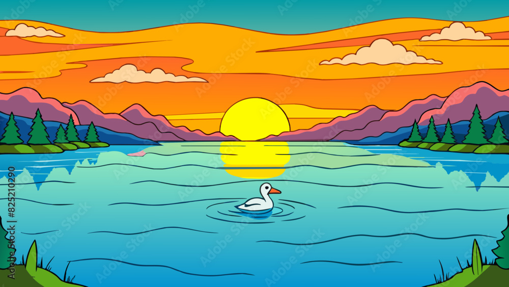 Poster the lake was a picture of tranquility with its serene waters reflecting the vibrant colors of the su