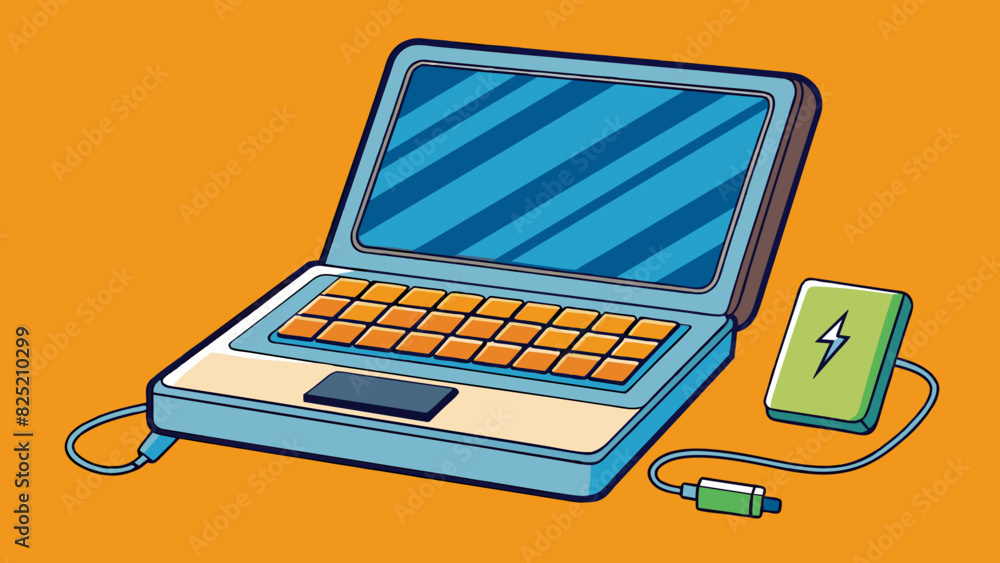 Poster The laptop was fully charged and ready for use with a full battery life of 8 hours. It also had a fully functioning keyboard touchpad and webcam for. Cartoon Vector.