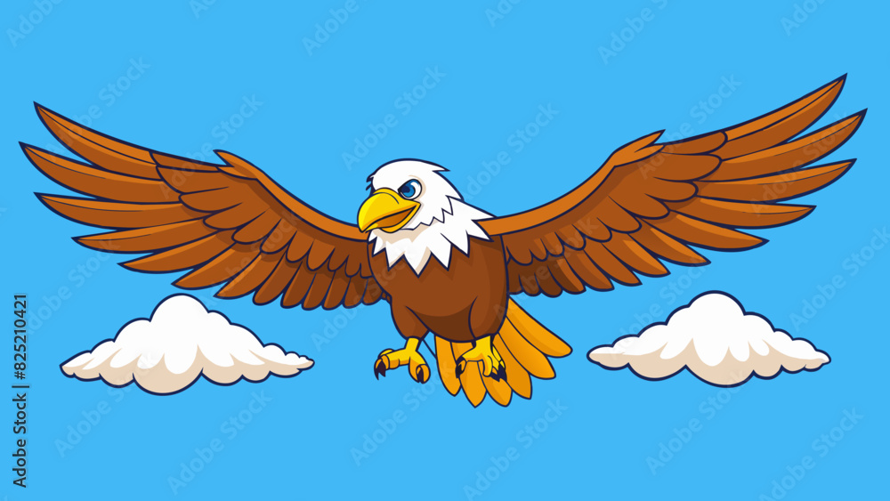 Poster The majestic eagle swooped and soared through the sky its powerful wings spread wide as it glided effortlessly through the air.. Cartoon Vector.