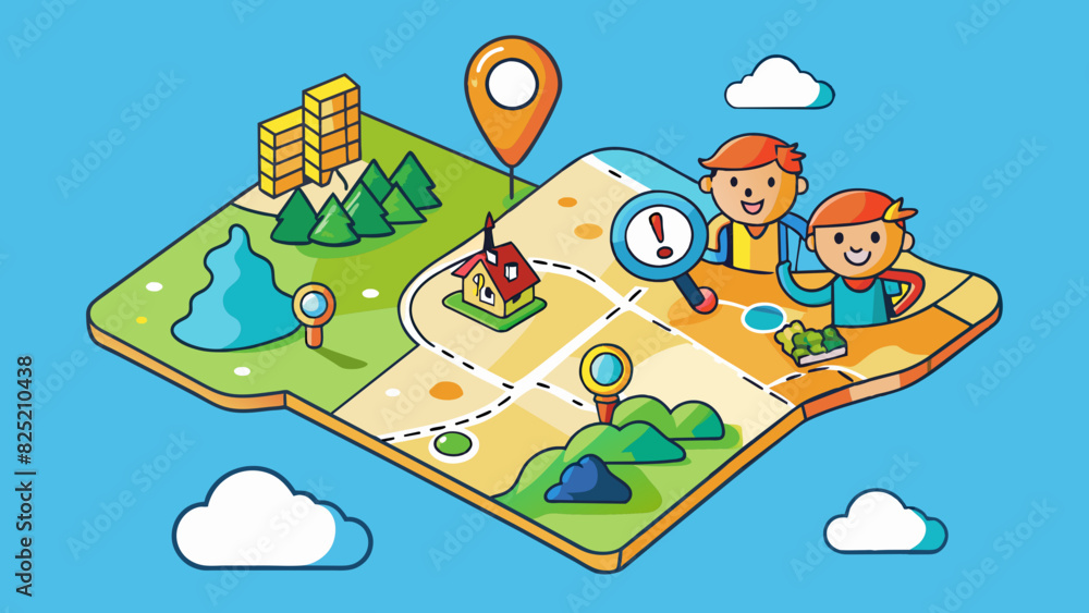 Aufkleber  The map is colorful and detailed making it easy for the lost person to find their current location and seek assistance.. Cartoon Vector.