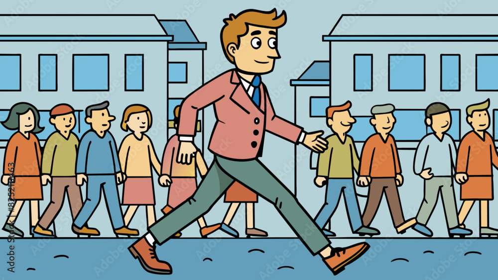 Poster The man walked quickly across the busy street his long strides carrying him effortlessly through the crowd.. Cartoon Vector.