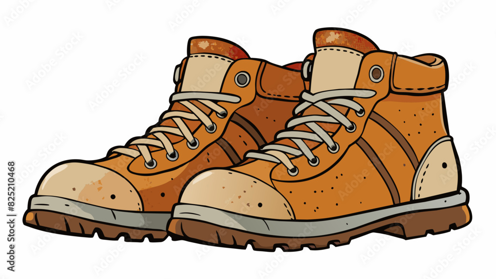 Poster the mention was a pair of worn leather hiking boots with scuffed toes and sy soles ready to tackle a